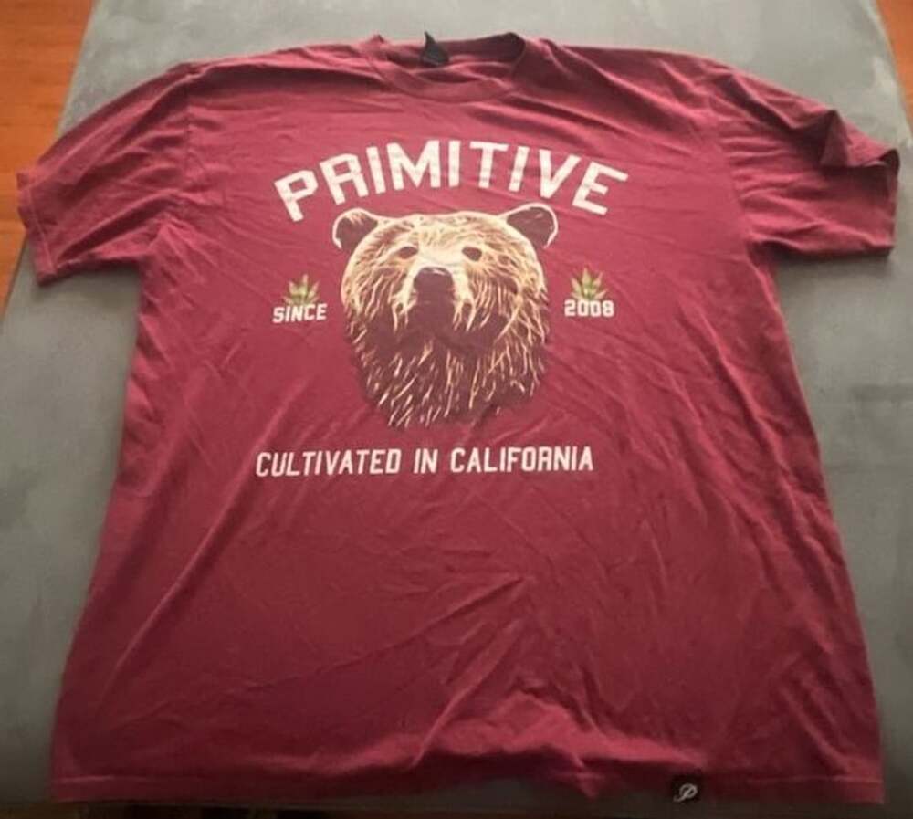 Primitive Cultivated in California Bear Graphic T-Shirt Burgundy Men's XL